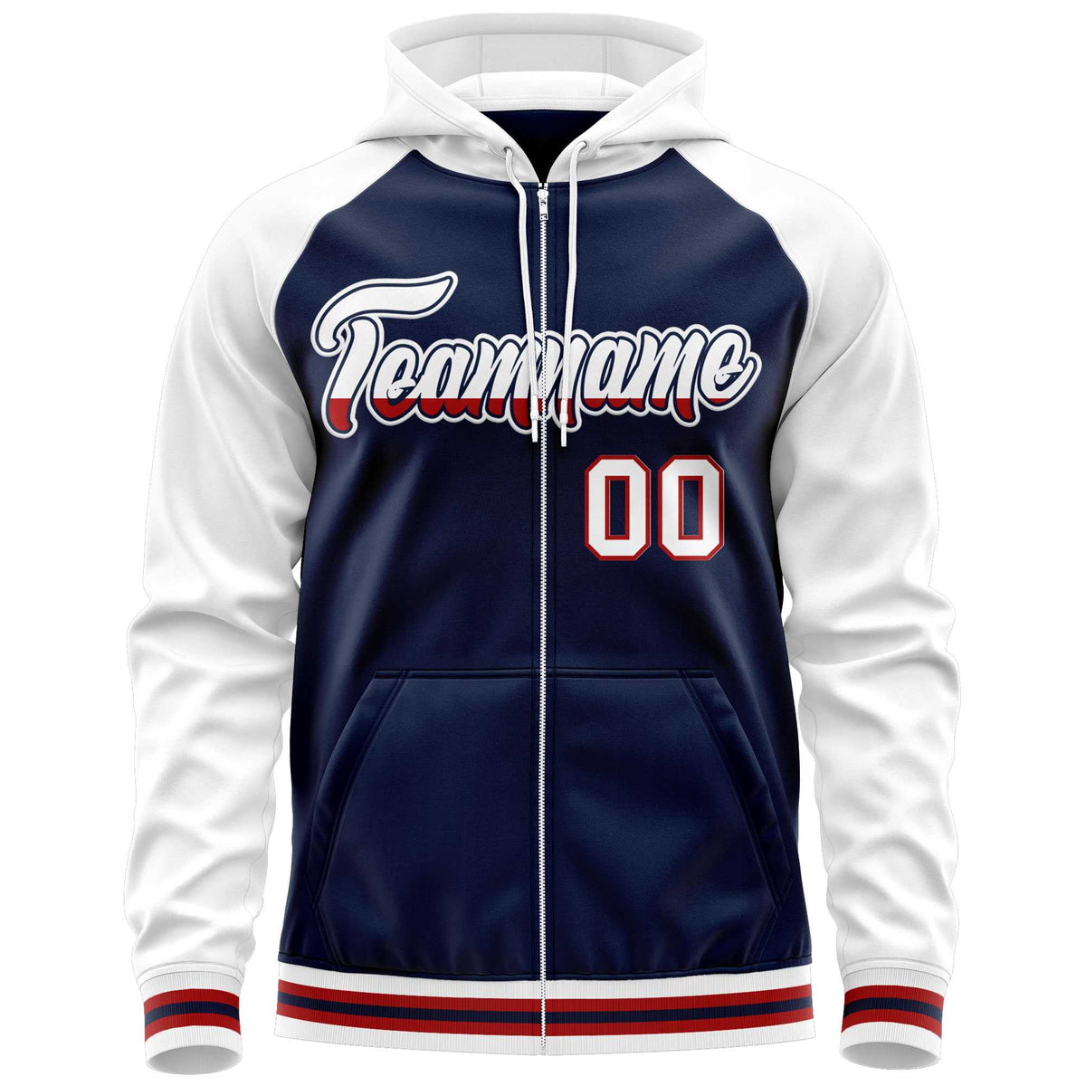 Custom Stitched Navy White Raglan Sleeves Sports Full-Zip Sweatshirt Hoodie| KXKSHOP