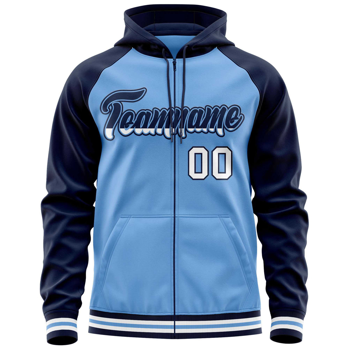 Custom Stitched Powder Blue Navy Raglan Sleeves Sports Full-Zip Sweatshirt Hoodie| KXKSHOP