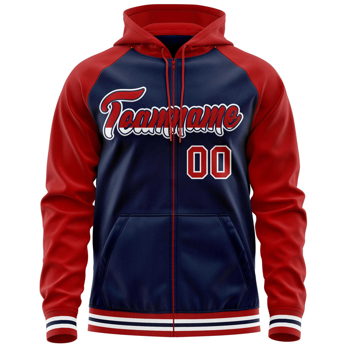 Custom Stitched Navy Red Raglan Sleeves Sports Full-Zip Sweatshirt Hoodie| KXKSHOP