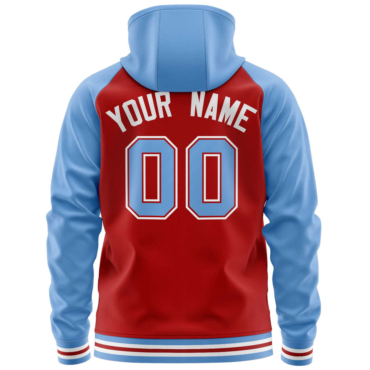 Custom Stitched Red Powder Blue Raglan Sleeves Sports Full-Zip Sweatshirt Hoodie| KXKSHOP