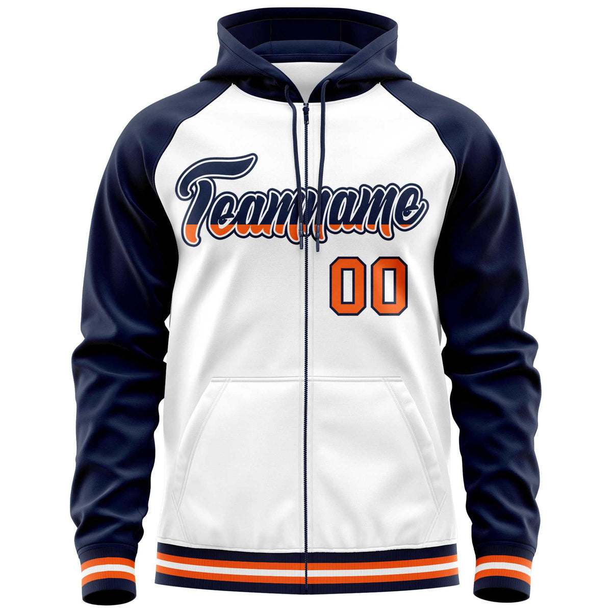 Custom Stitched White Navy Raglan Sleeves Sports Full-Zip Sweatshirt Hoodie| KXKSHOP