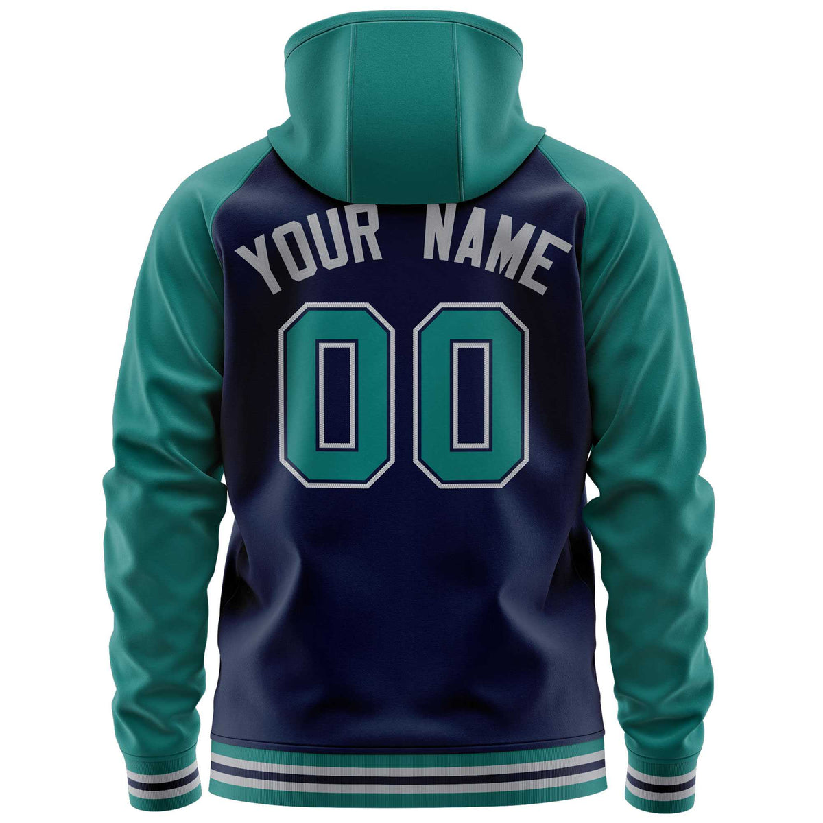 Custom Stitched Navy Aqua Raglan Sleeves Sports Full-Zip Sweatshirt Hoodie| KXKSHOP