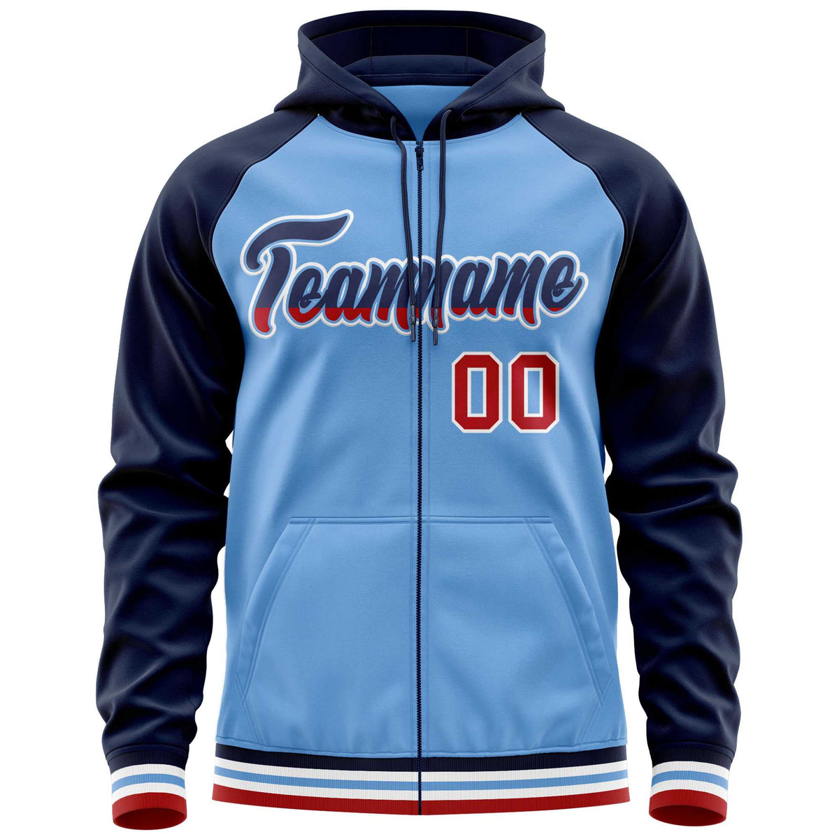 Custom Stitched Powder Blue Navy Raglan Sleeves Sports Full-Zip Sweatshirt Hoodie| KXKSHOP