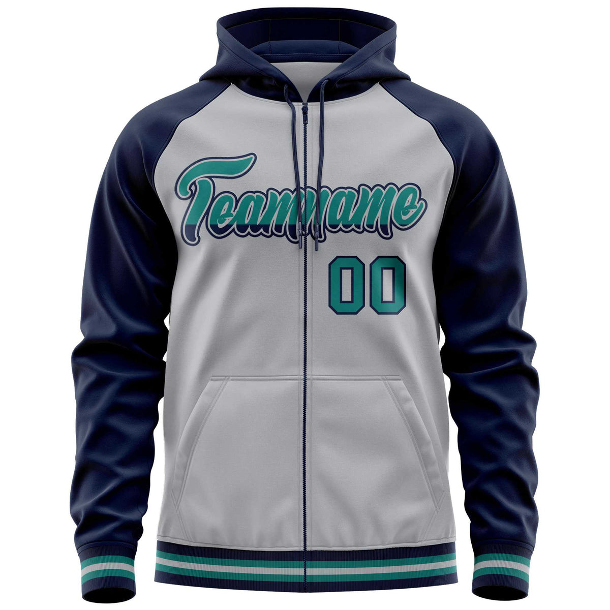 Custom Stitched Gray Navy Raglan Sleeves Sports Full-Zip Sweatshirt Hoodie| KXKSHOP