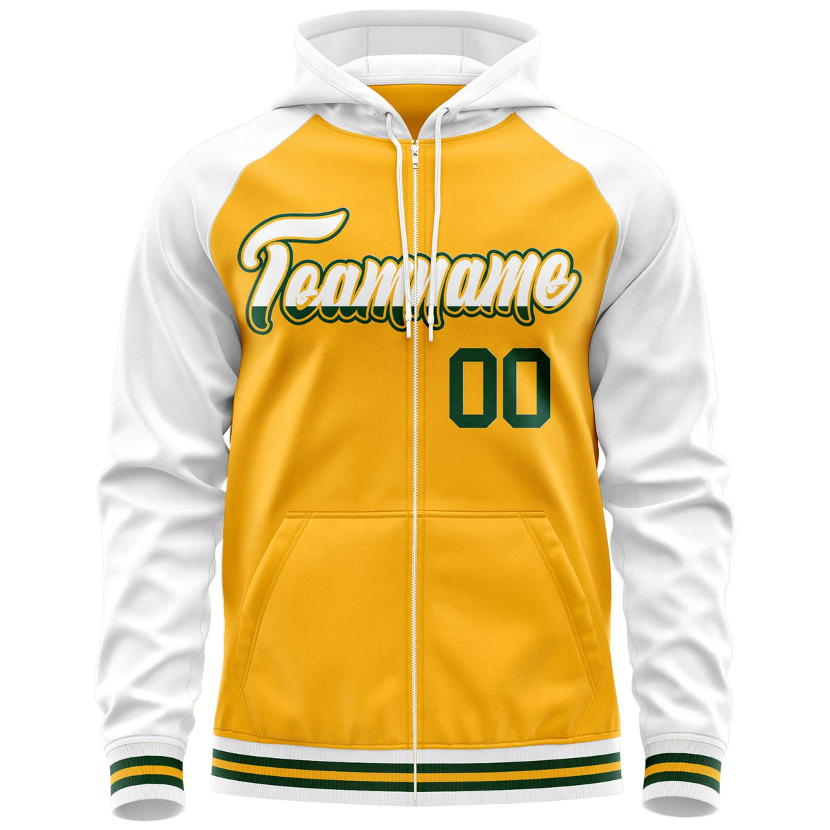 Custom Stitched Yellow White Raglan Sleeves Sports Full-Zip Sweatshirt Hoodie| KXKSHOP