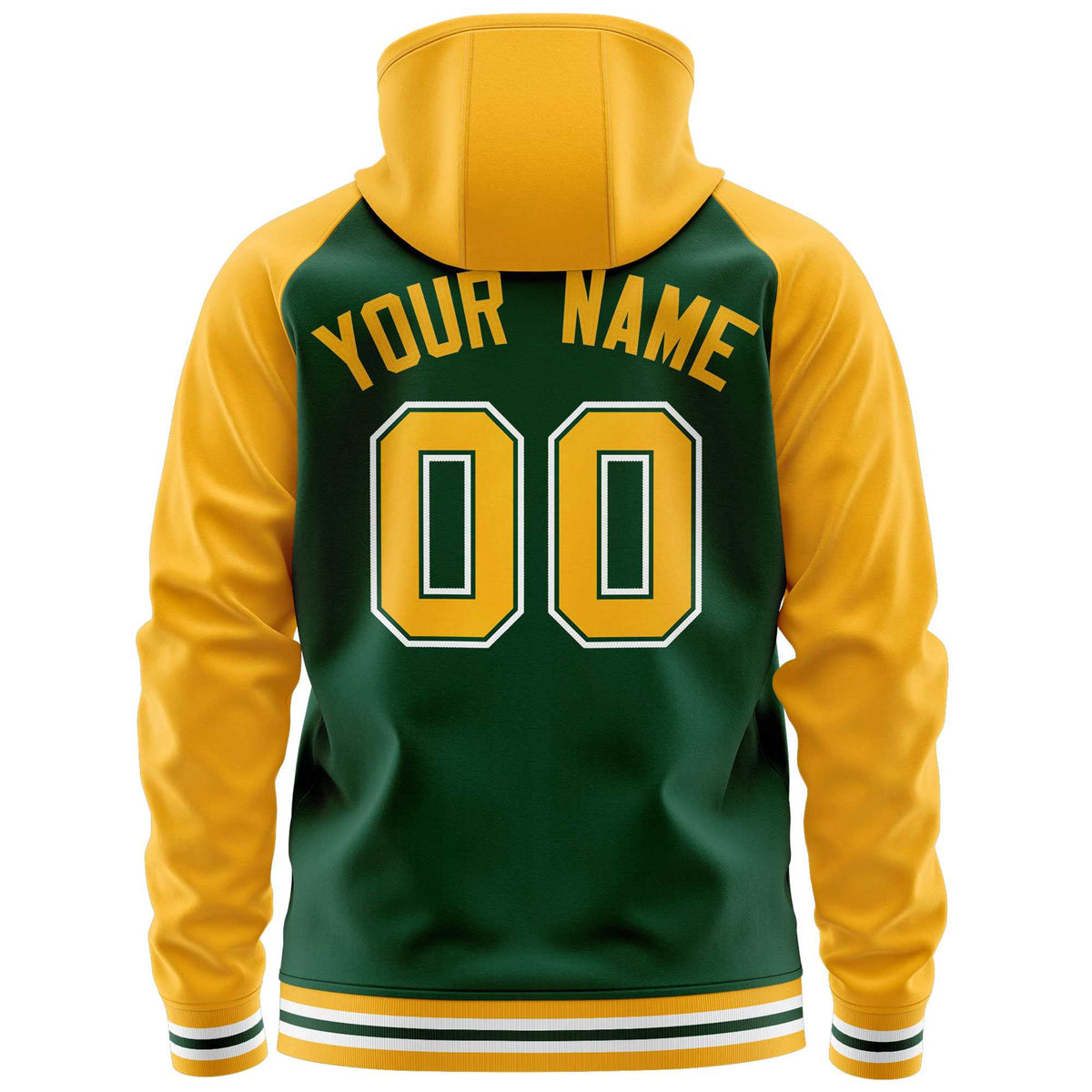 Custom Stitched Green Yellow Raglan Sleeves Sports Full-Zip Sweatshirt Hoodie| KXKSHOP