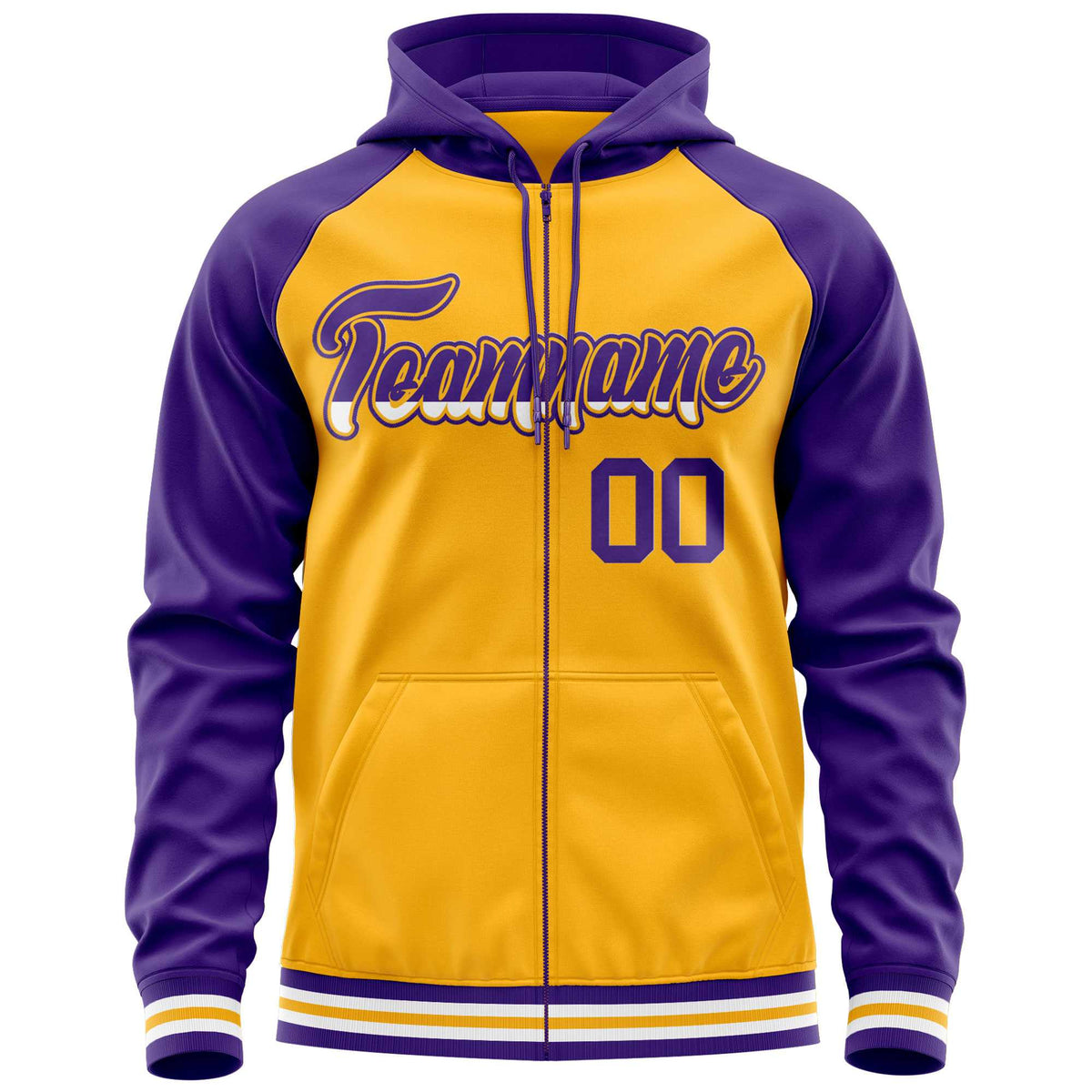 Custom Stitched Yellow Purple Raglan Sleeves Sports Full-Zip Sweatshirt Hoodie| KXKSHOP