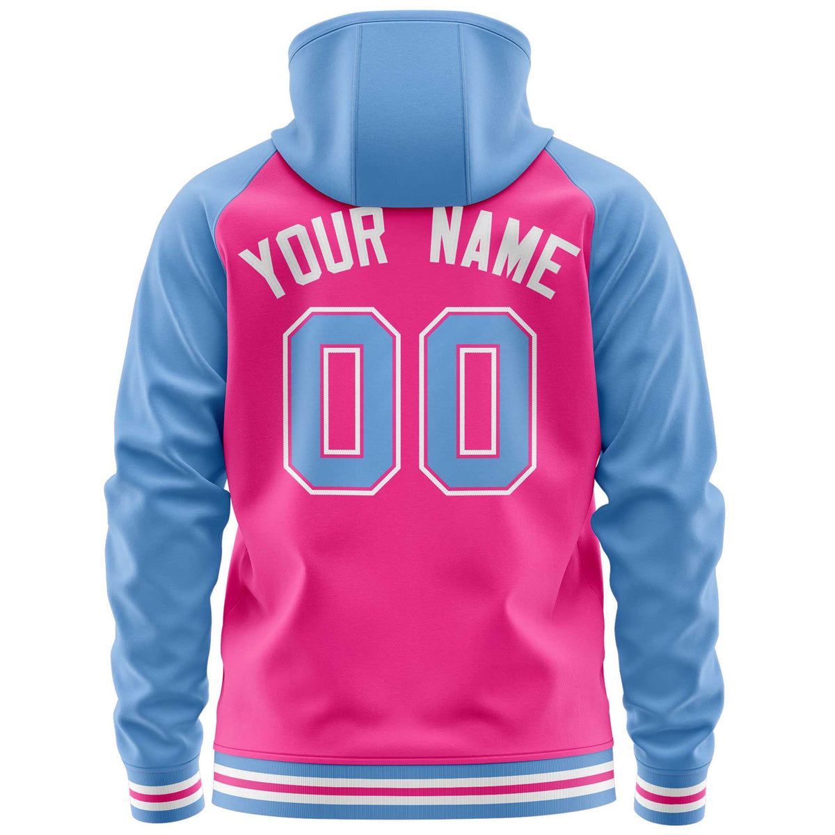 Custom Stitched Pink Powder Blue Raglan Sleeves Sports Full-Zip Sweatshirt Hoodie| KXKSHOP