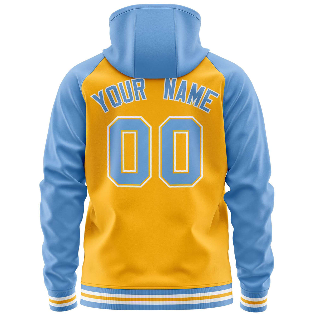 Custom Stitched Yellow Powder Blue Raglan Sleeves Sports Full-Zip Sweatshirt Hoodie| KXKSHOP