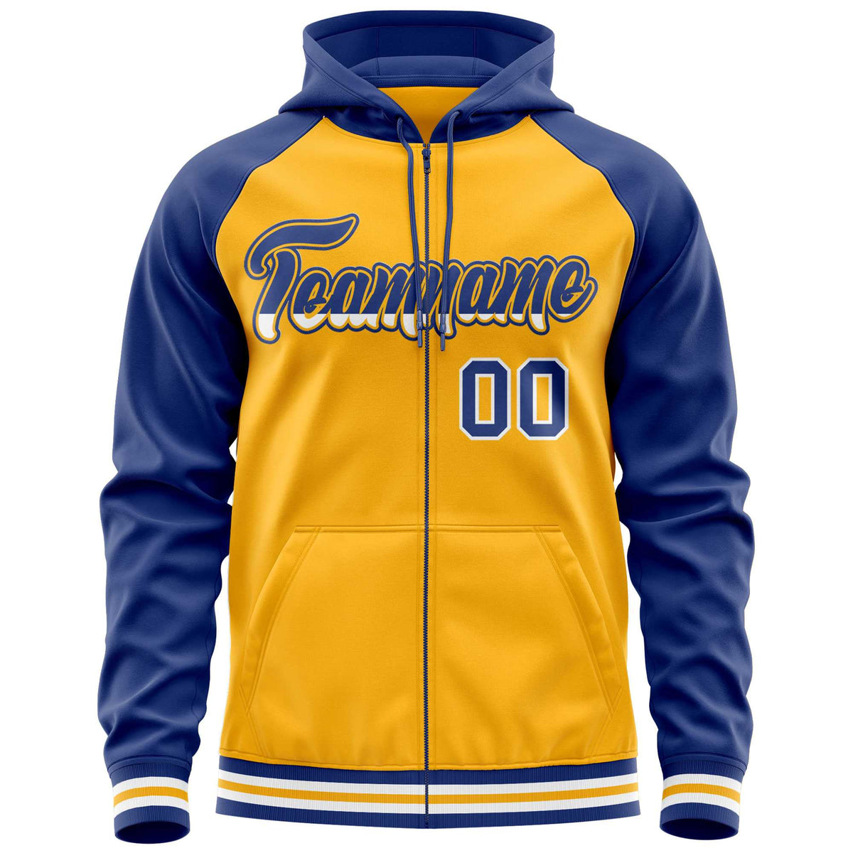 Custom Stitched Yellow Royal Raglan Sleeves Sports Full-Zip Sweatshirt Hoodie| KXKSHOP