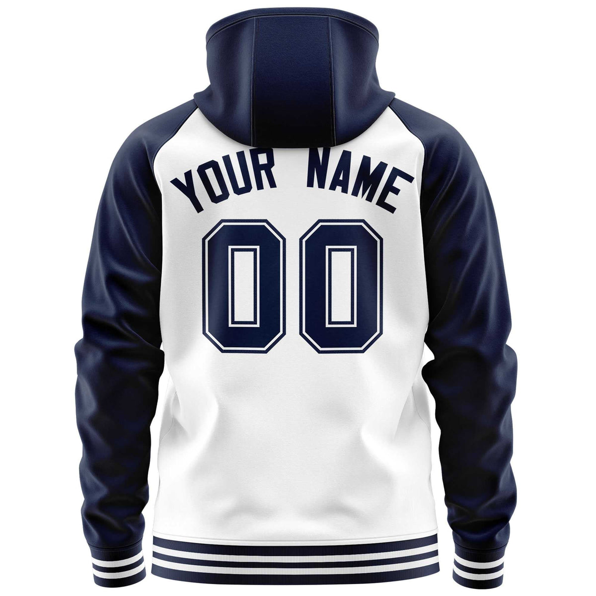Custom Stitched White Navy Raglan Sleeves Sports Full-Zip Sweatshirt Hoodie| KXKSHOP