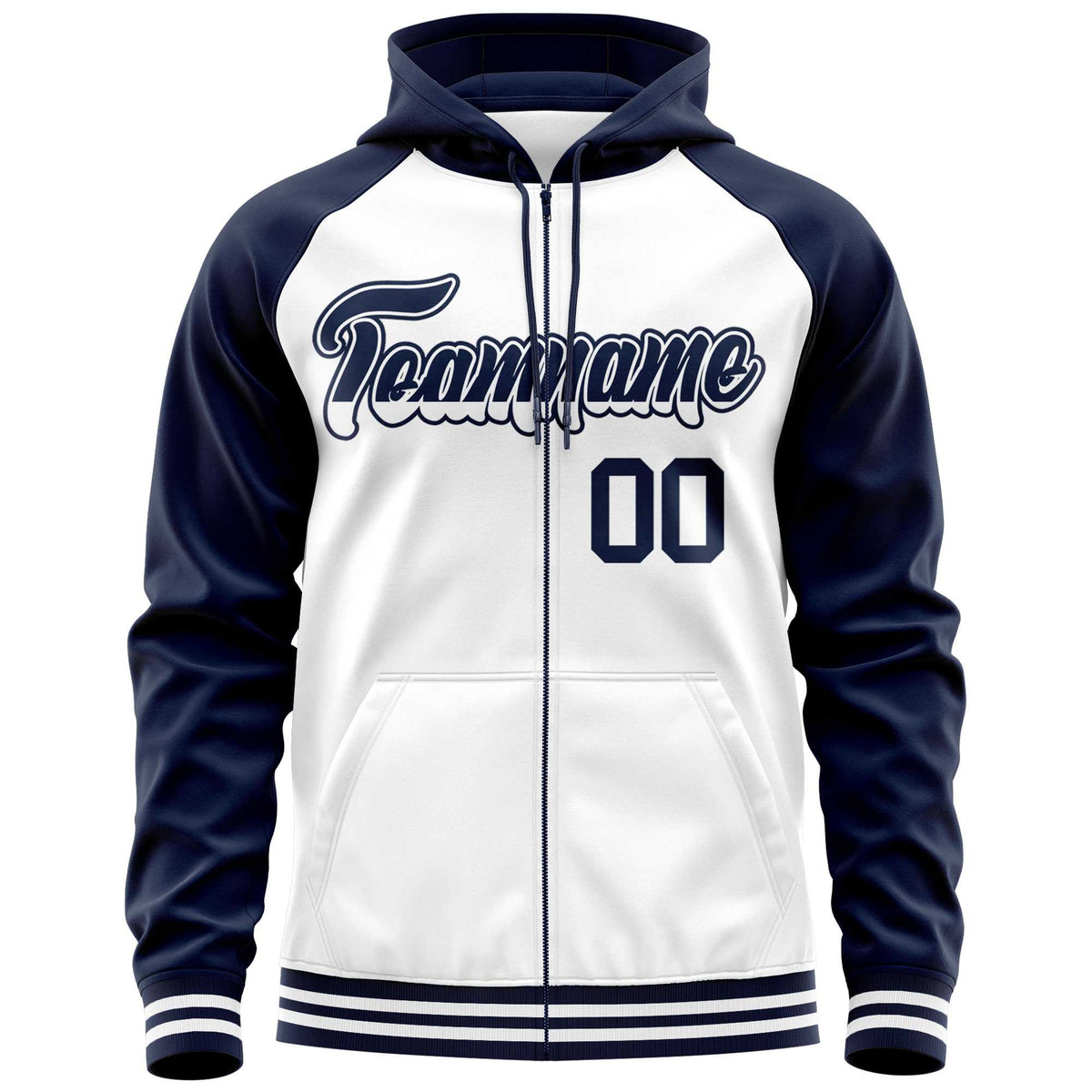 Custom Stitched White Navy Raglan Sleeves Sports Full-Zip Sweatshirt Hoodie| KXKSHOP