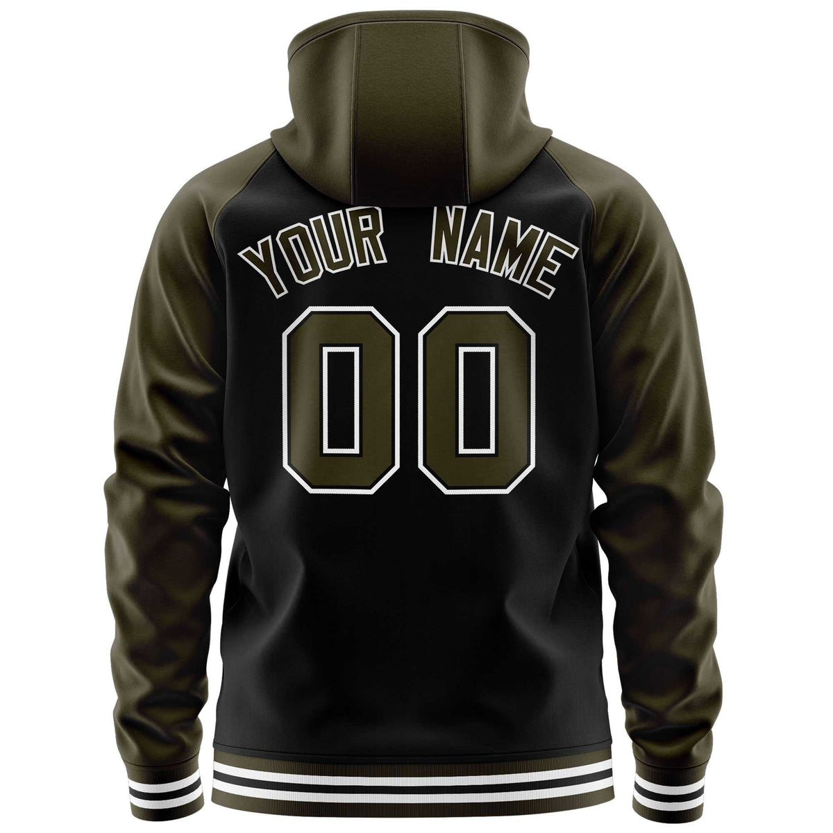 Custom Stitched Black Olive Raglan Sleeves Sports Full-Zip Sweatshirt Hoodie| KXKSHOP