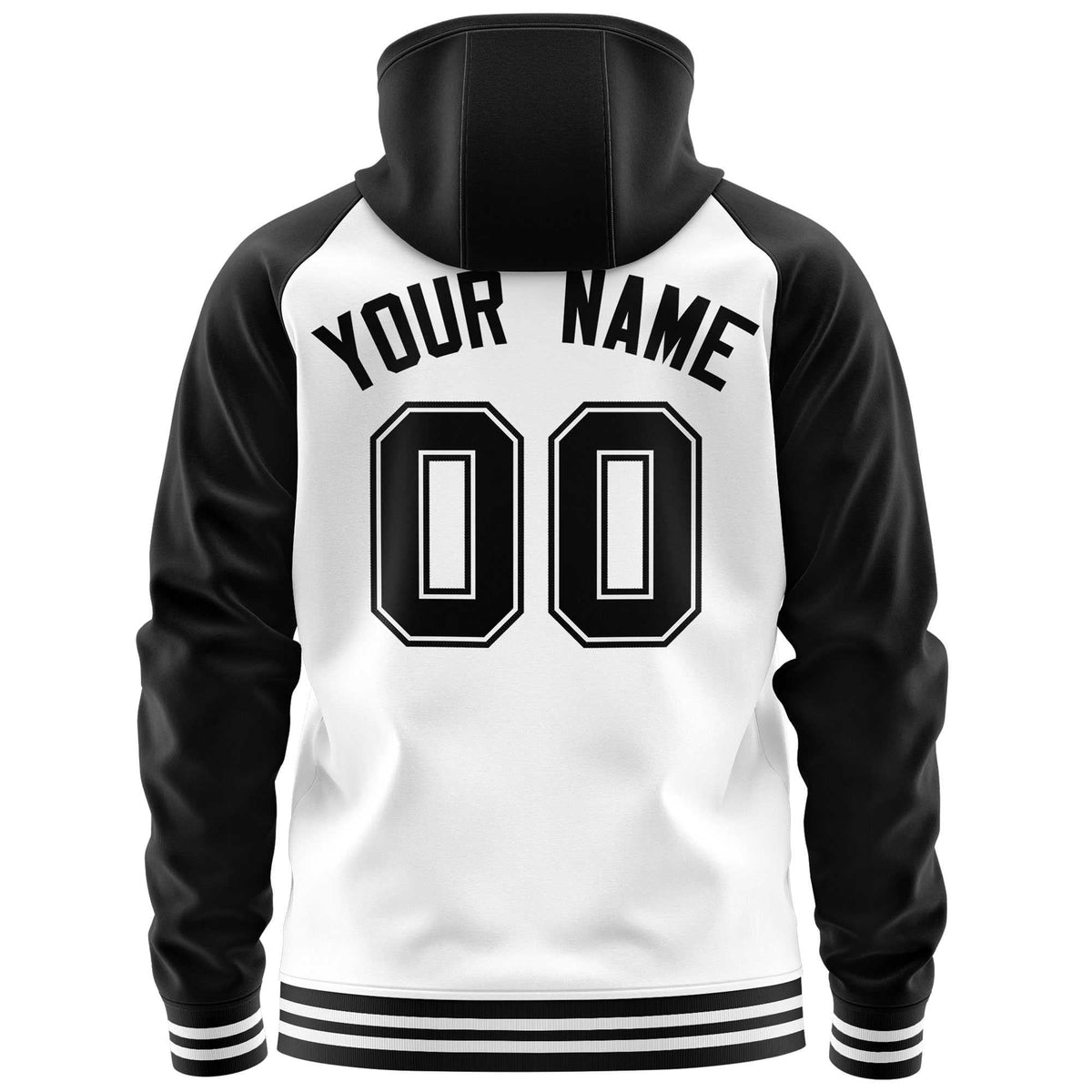 Custom Stitched White Black Raglan Sleeves Sports Full-Zip Sweatshirt Hoodie| KXKSHOP