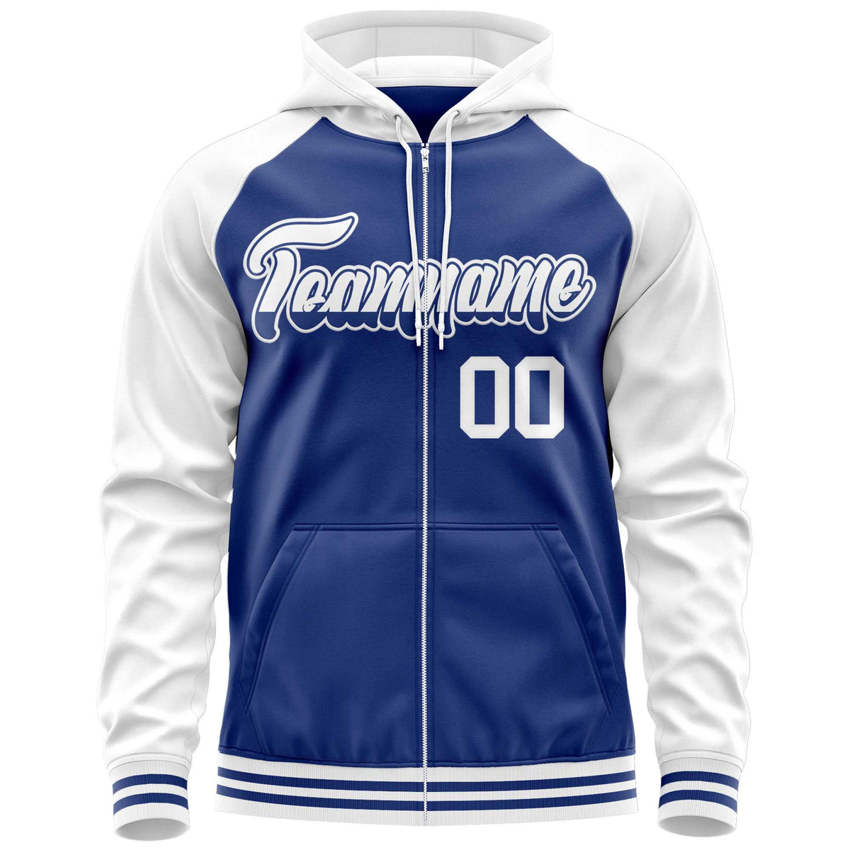 Custom Stitched Royal White Raglan Sleeves Sports Full-Zip Sweatshirt Hoodie| KXKSHOP