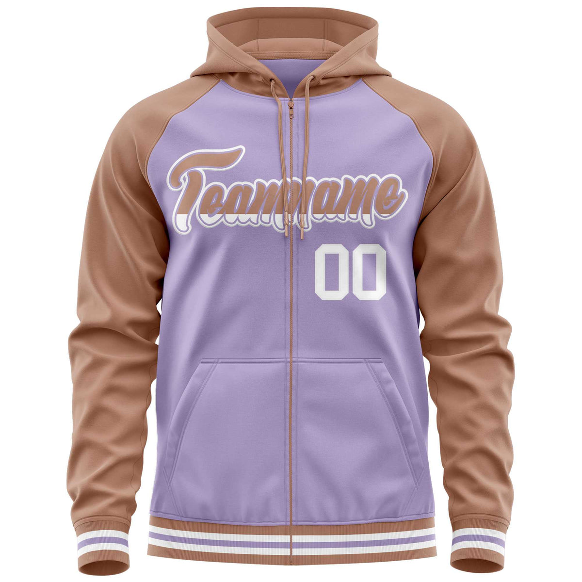 Custom Stitched Light Purple Brown Raglan Sleeves Sports Full-Zip Sweatshirt Hoodie| KXKSHOP