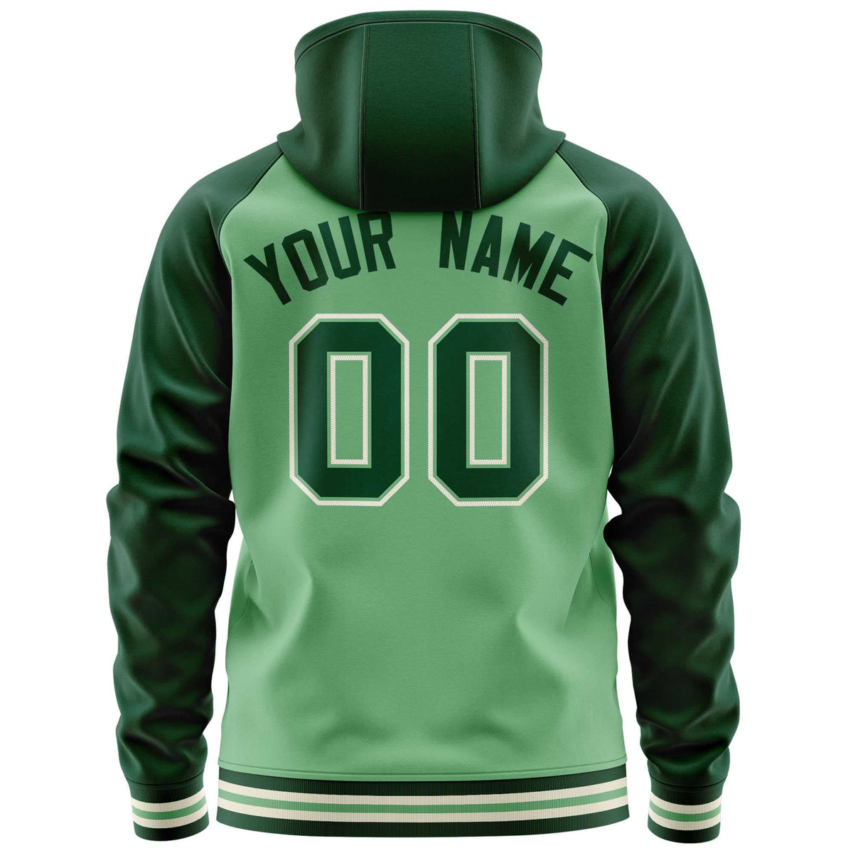Custom Stitched Green Raglan Sleeves Sports Full-Zip Sweatshirt Hoodie| KXKSHOP