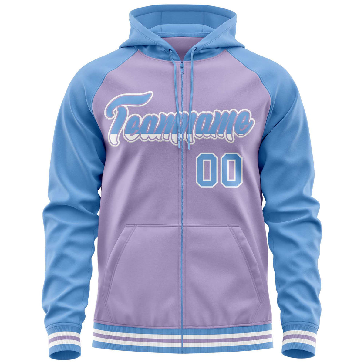 Custom Stitched Light Purple Powder Blue Raglan Sleeves Sports Full-Zip Sweatshirt Hoodie| KXKSHOP