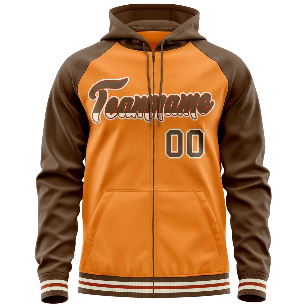 Custom Stitched Light Orange Light Brown Raglan Sleeves Sports Full-Zip Sweatshirt Hoodie| KXKSHOP