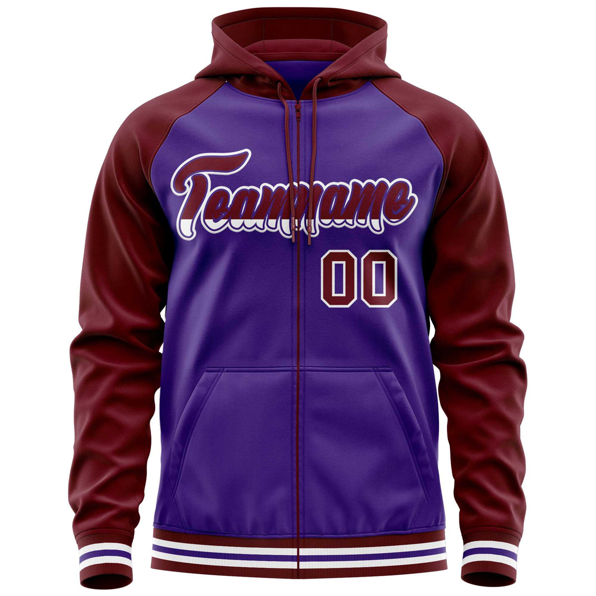 Custom Stitched Purple Crimson Raglan Sleeves Sports Full-Zip Sweatshirt Hoodie| KXKSHOP