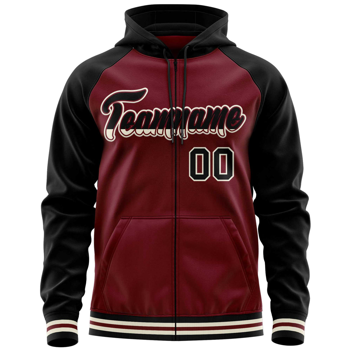 Custom Stitched Crimson Black Raglan Sleeves Sports Full-Zip Sweatshirt Hoodie| KXKSHOP