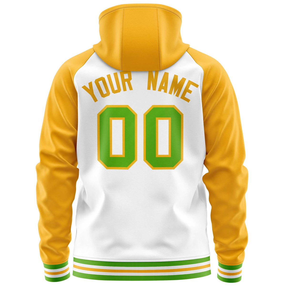 Custom Stitched White Yellow Raglan Sleeves Sports Full-Zip Sweatshirt Hoodie| KXKSHOP