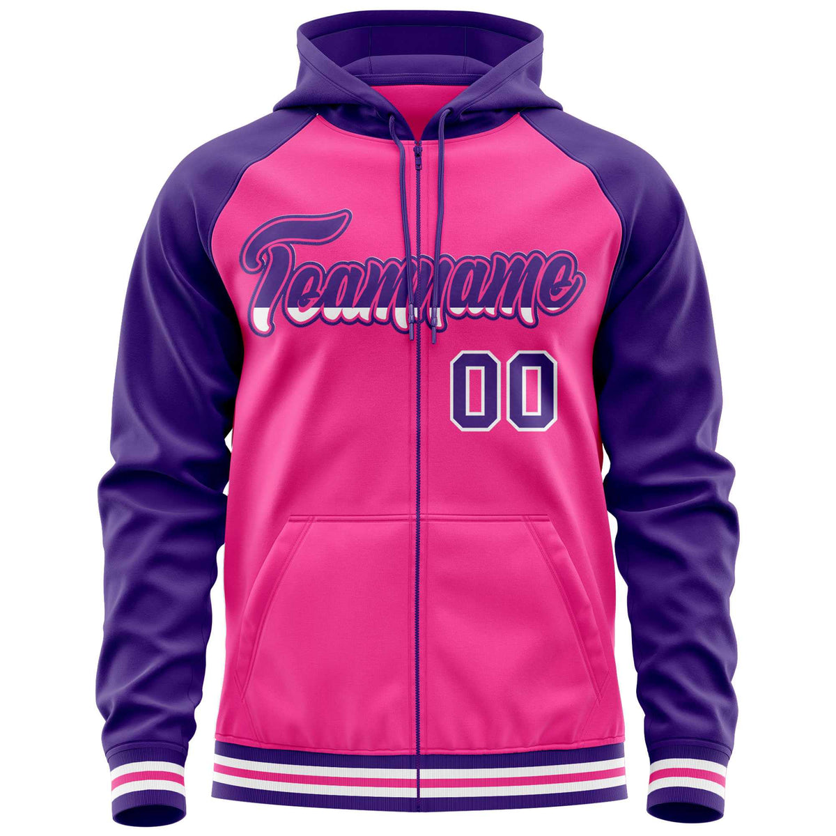 Custom Stitched Pink Purple Raglan Sleeves Sports Full-Zip Sweatshirt Hoodie| KXKSHOP
