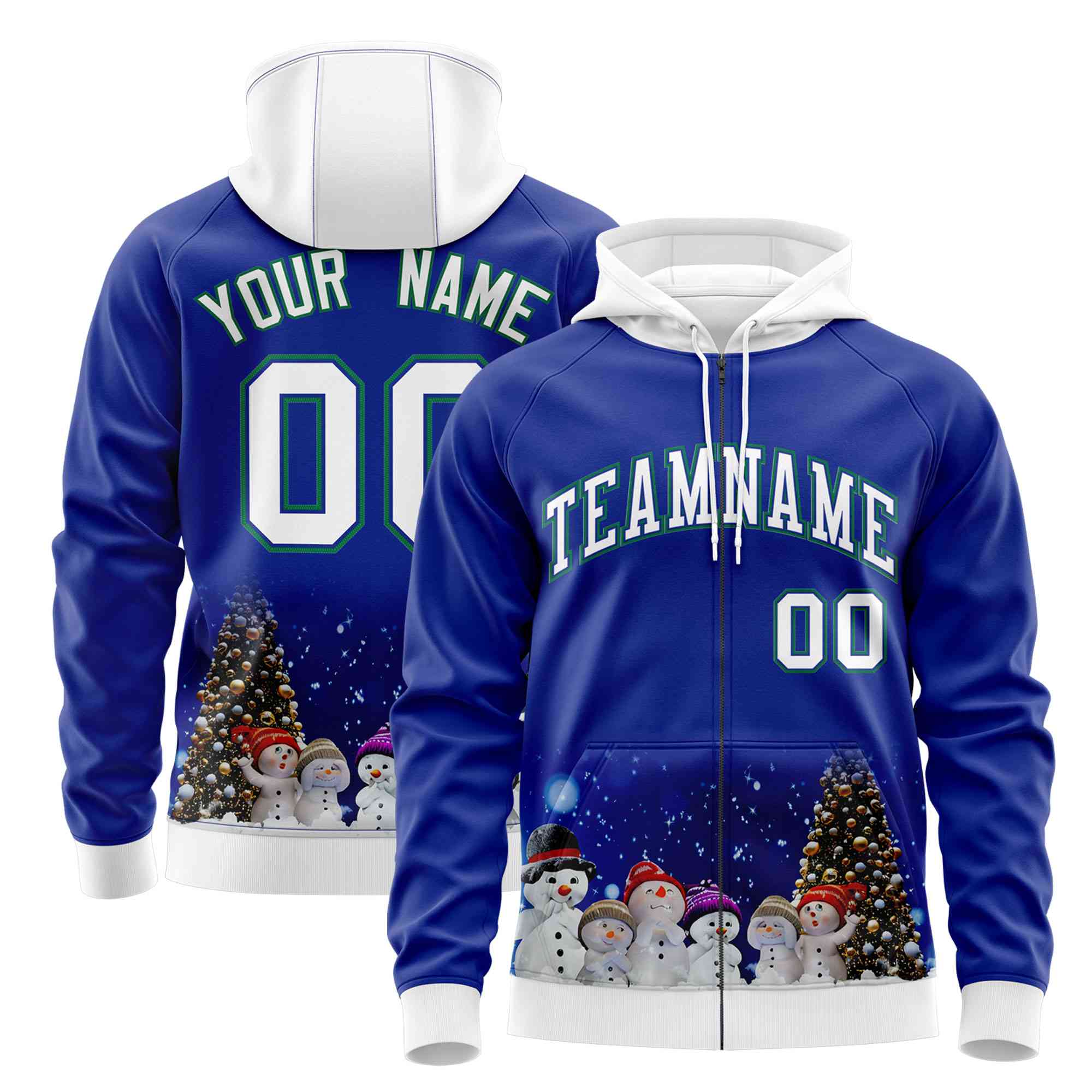 Custom Royal Blue White Christmas Graffiti Pattern Athletic Pullover Hoodie