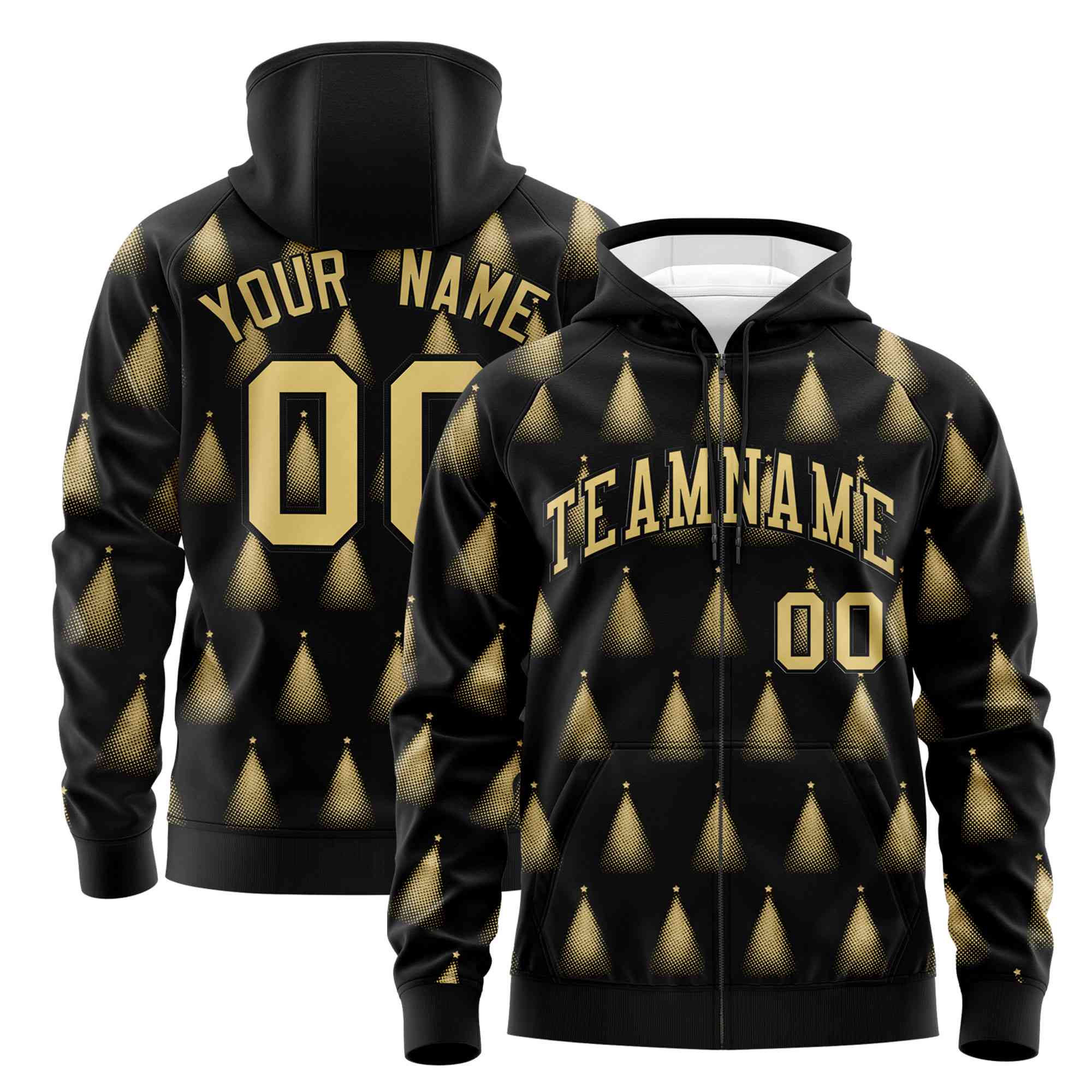 Custom Black Khaki Christmas Graffiti Pattern Athletic Pullover Hoodie