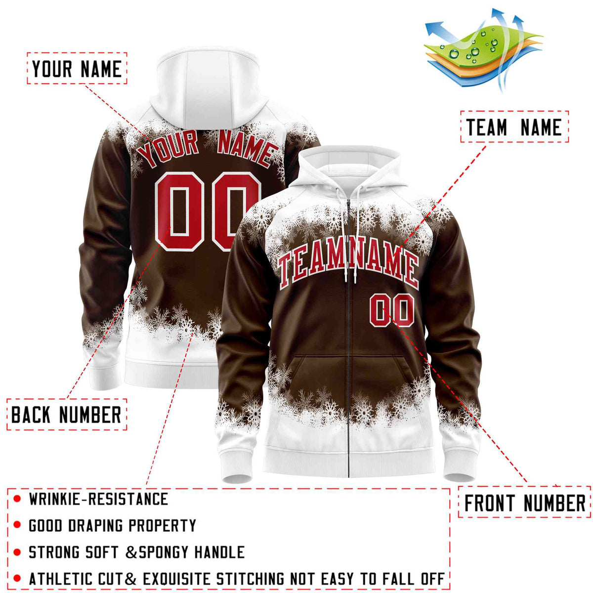 Custom Light Brown White Christmas Graffiti Pattern Athletic Pullover Hoodie