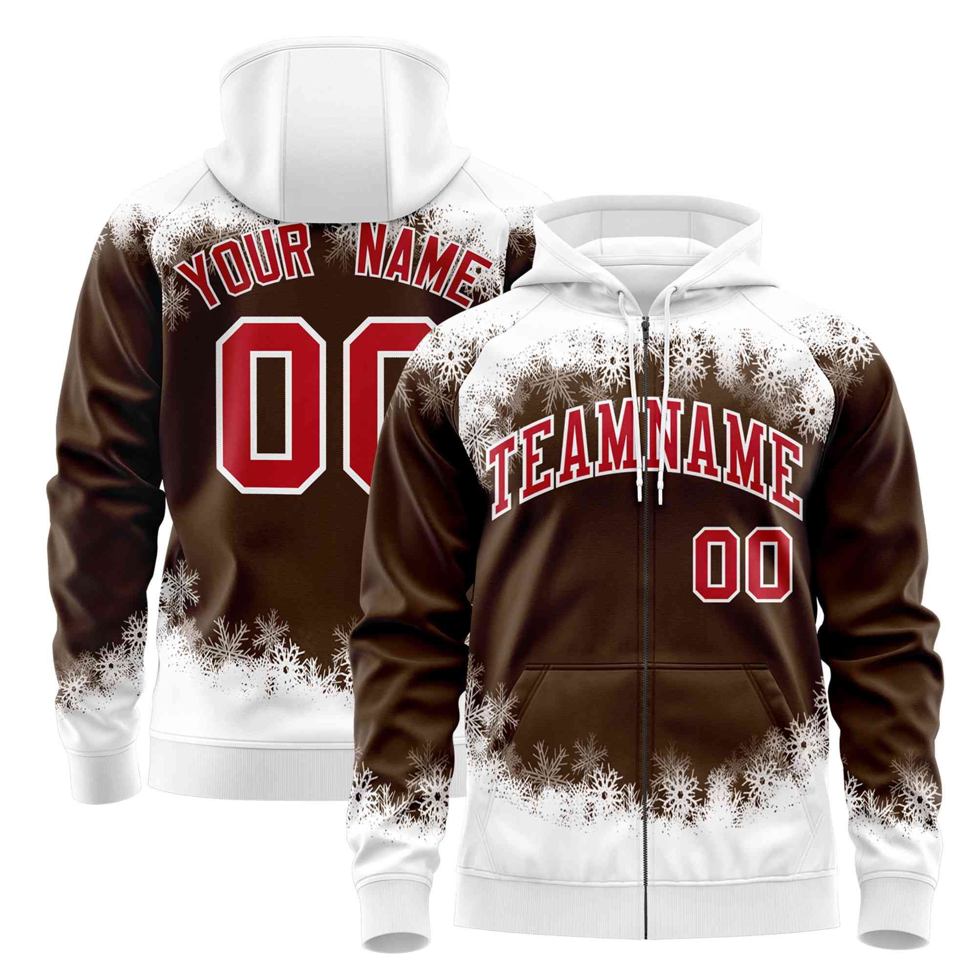 Custom Light Brown White Christmas Graffiti Pattern Athletic Pullover Hoodie