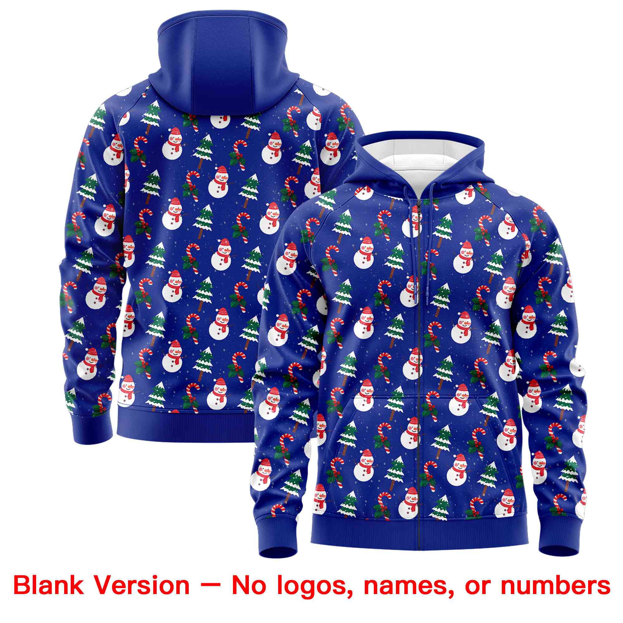 Custom Royal Blue Red Christmas Graffiti Pattern Athletic Pullover Hoodie