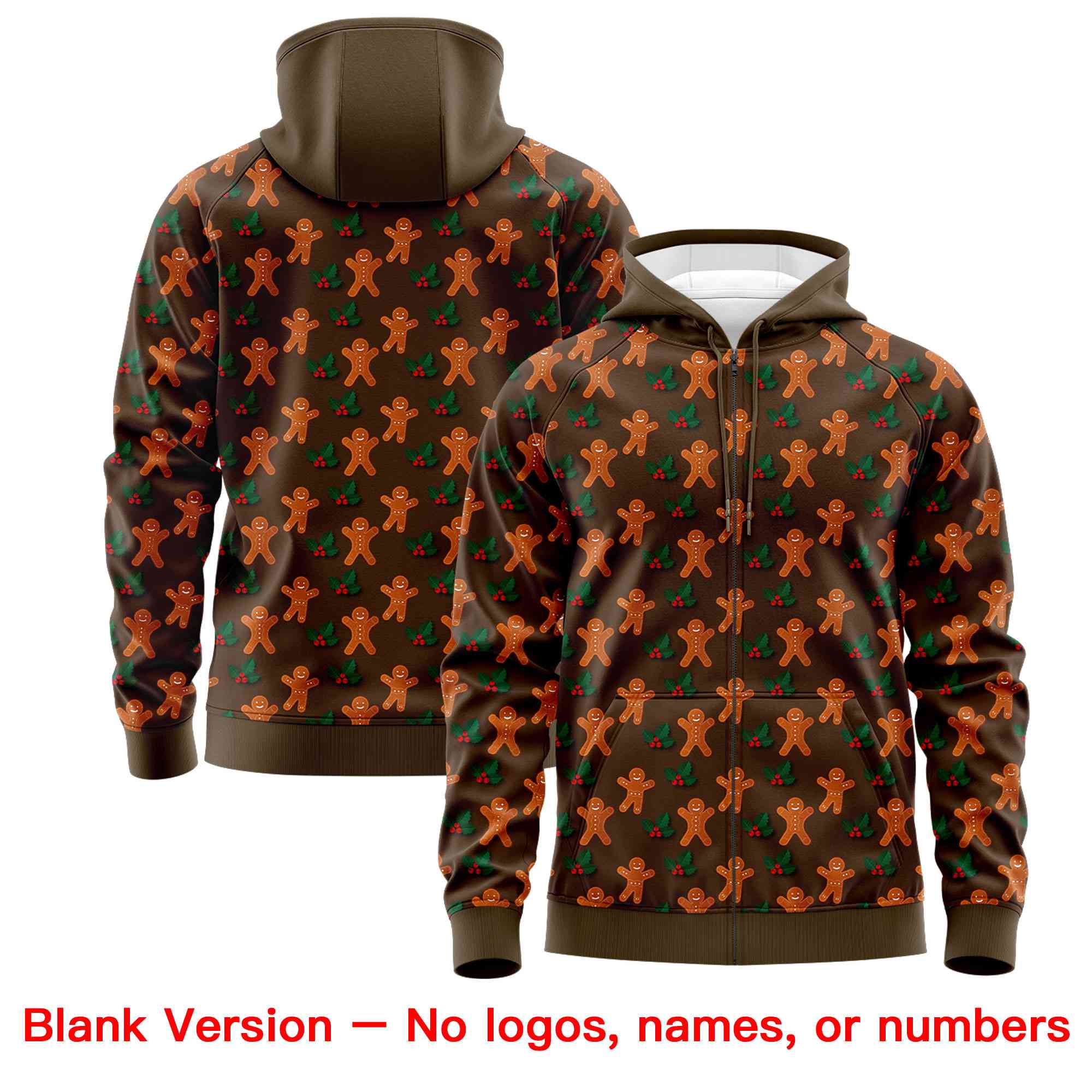 Custom Light Brown Kelly Green Christmas Graffiti Pattern Athletic Pullover Hoodie
