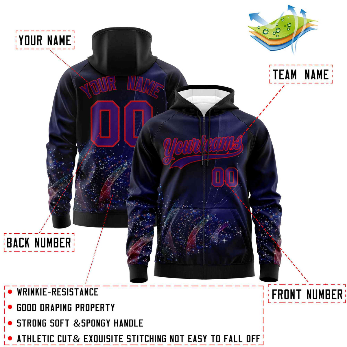 Custom Black Red Christmas Graffiti Pattern Athletic Pullover Hoodie