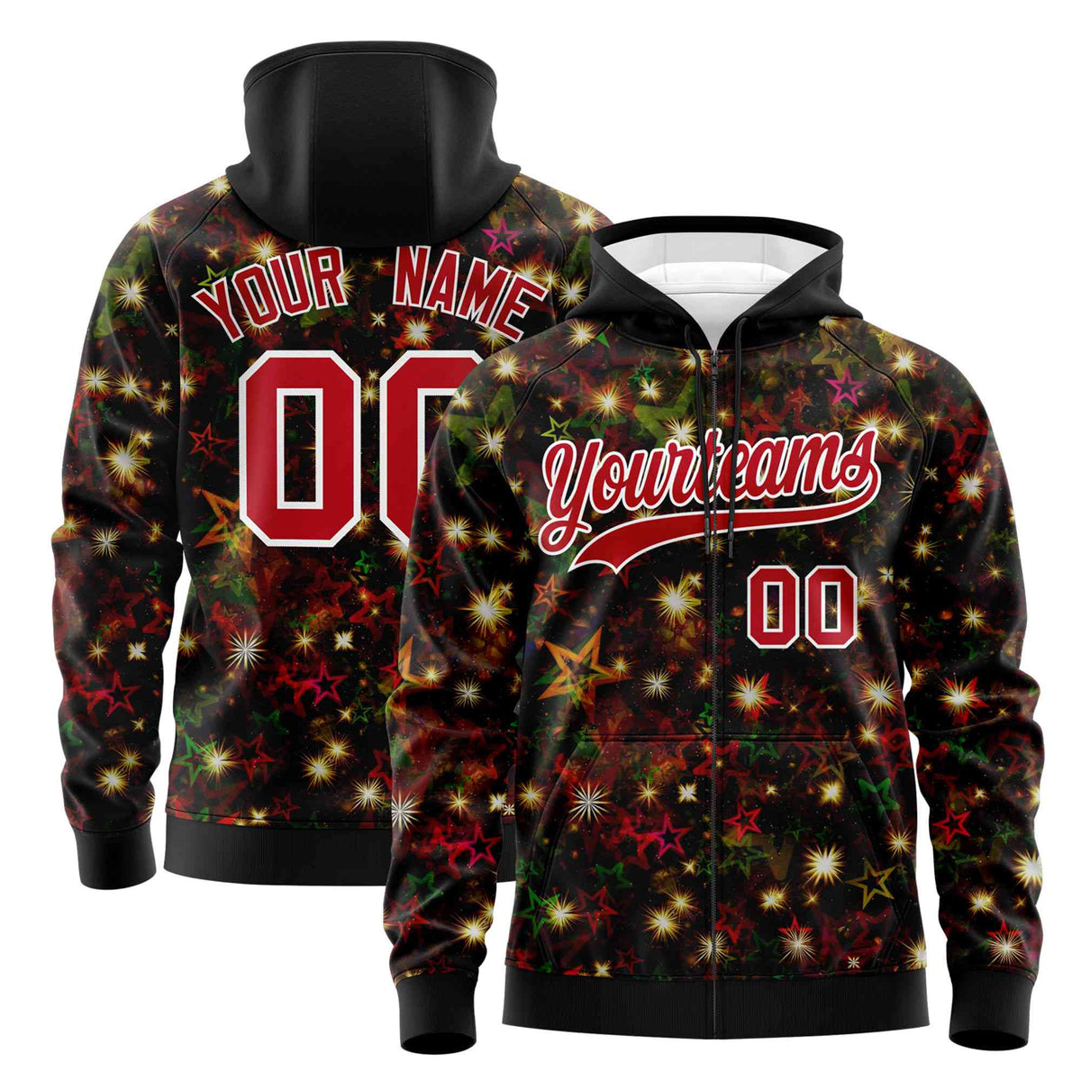 Custom Black Red Christmas Graffiti Pattern Athletic Pullover Hoodie