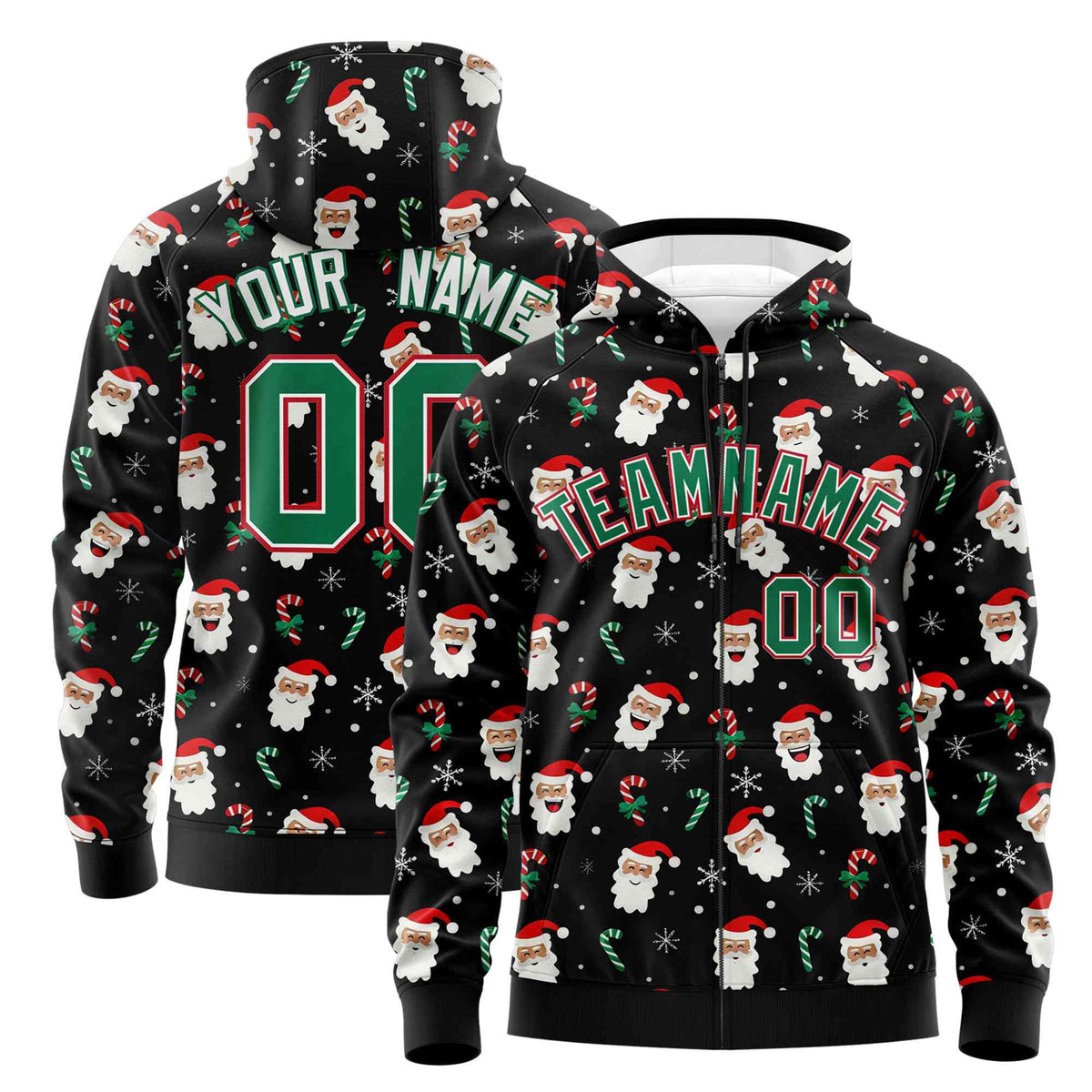Custom Black Kelly Green Christmas Graffiti Pattern Athletic Pullover Hoodie