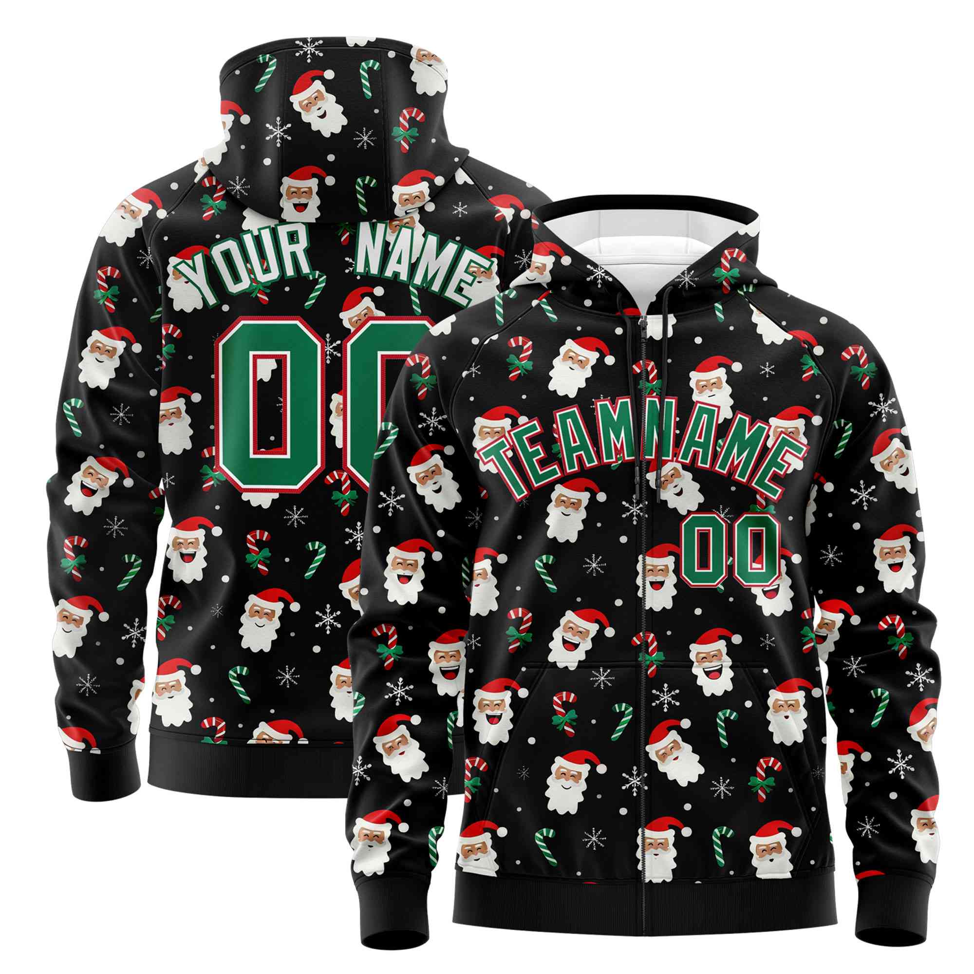 Custom Black Kelly Green Christmas Graffiti Pattern Athletic Pullover Hoodie