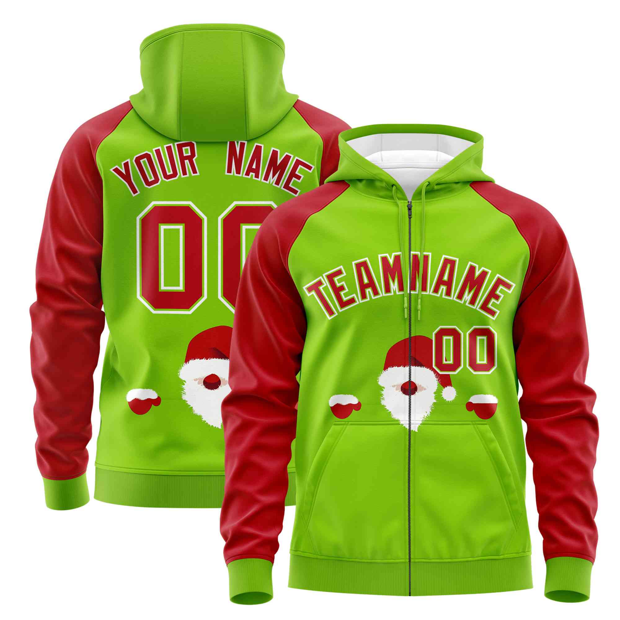 Custom Neon Green Red Christmas Graffiti Pattern Athletic Pullover Hoodie