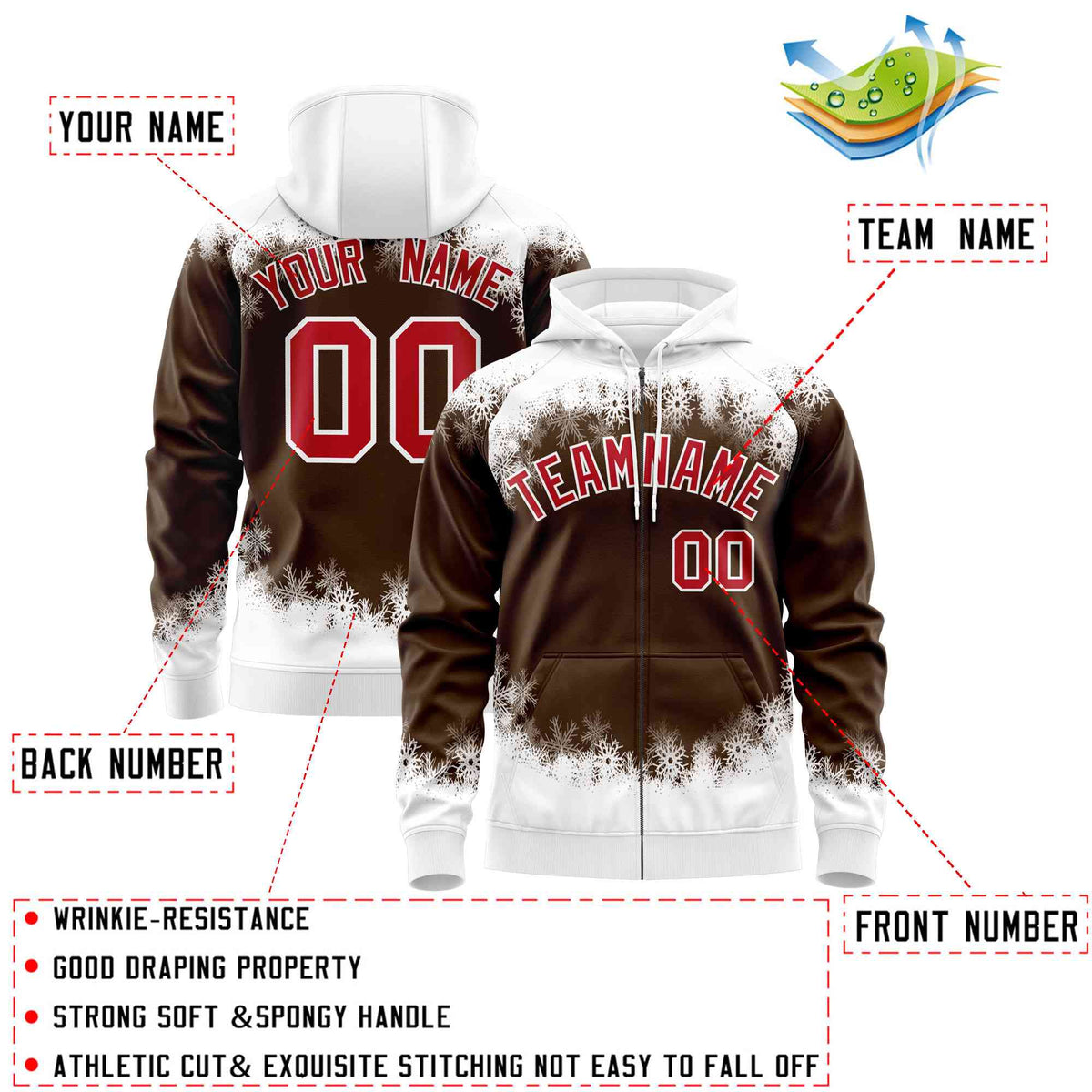 Custom Light Brown White Christmas Graffiti Pattern Athletic Pullover Hoodie