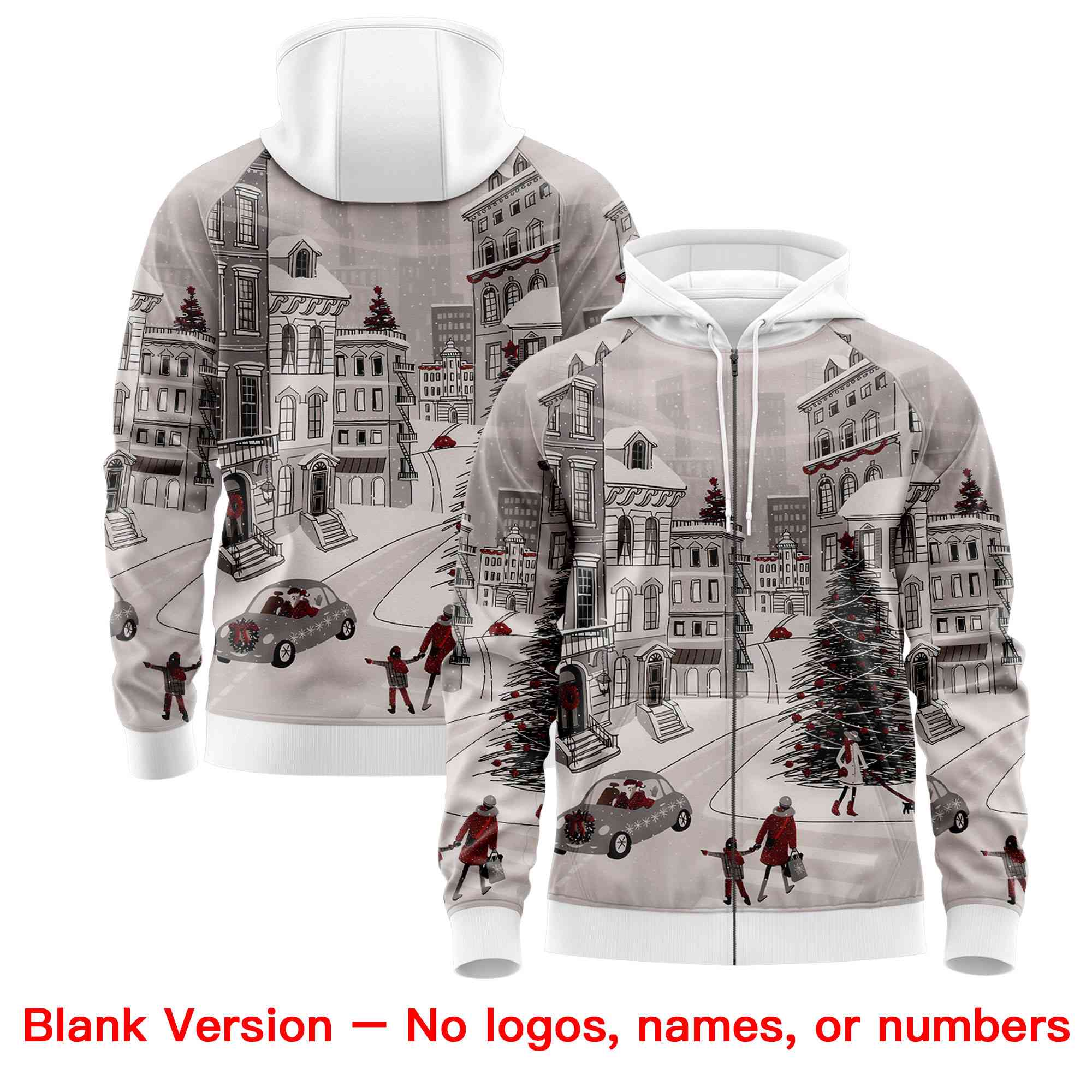 Custom White Red Christmas Graffiti Pattern Athletic Pullover Hoodie