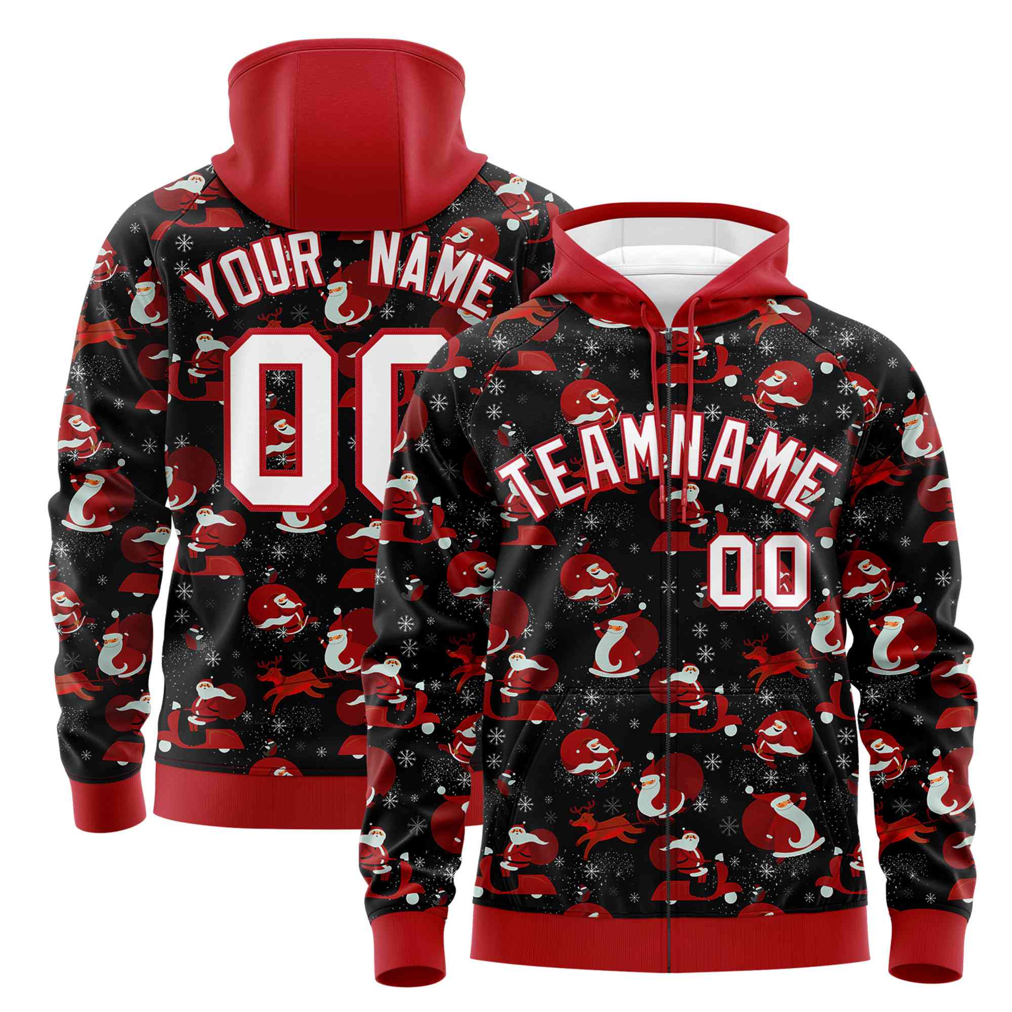 Custom Black Red Christmas Graffiti Pattern Athletic Pullover Hoodie