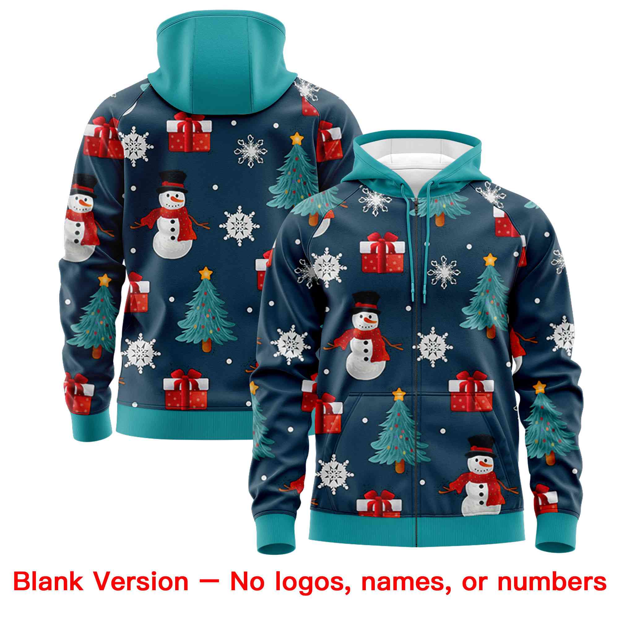 Custom Midnight Blue Aqua Christmas Graffiti Pattern Athletic Pullover Hoodie| KXKSHOP