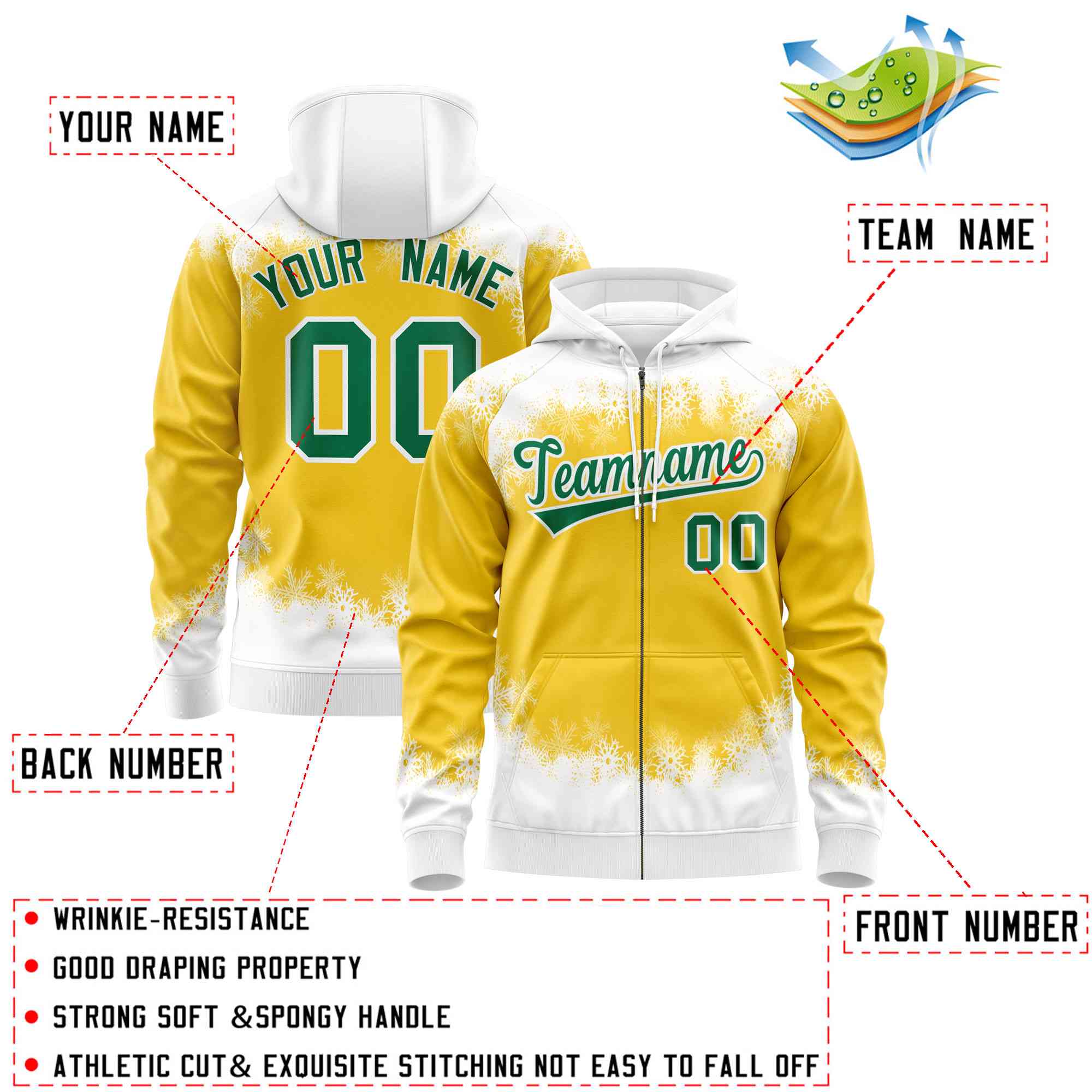 Custom Gold White Christmas Graffiti Pattern Athletic Pullover Hoodie| KXKSHOP