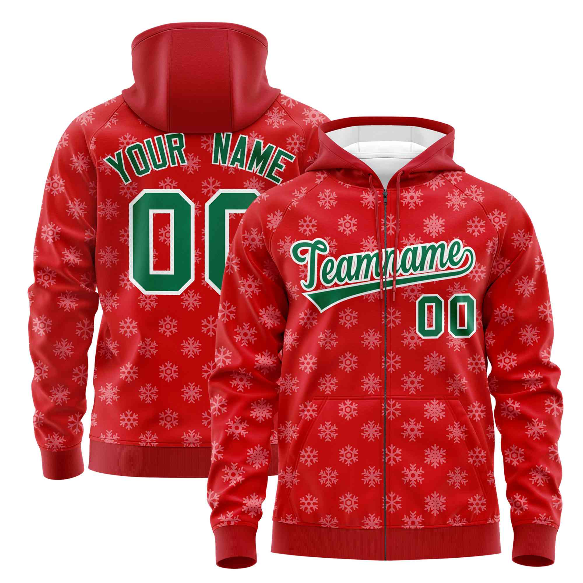 Custom Red Kelly Green Christmas Graffiti Pattern Athletic Pullover Hoodie| KXKSHOP
