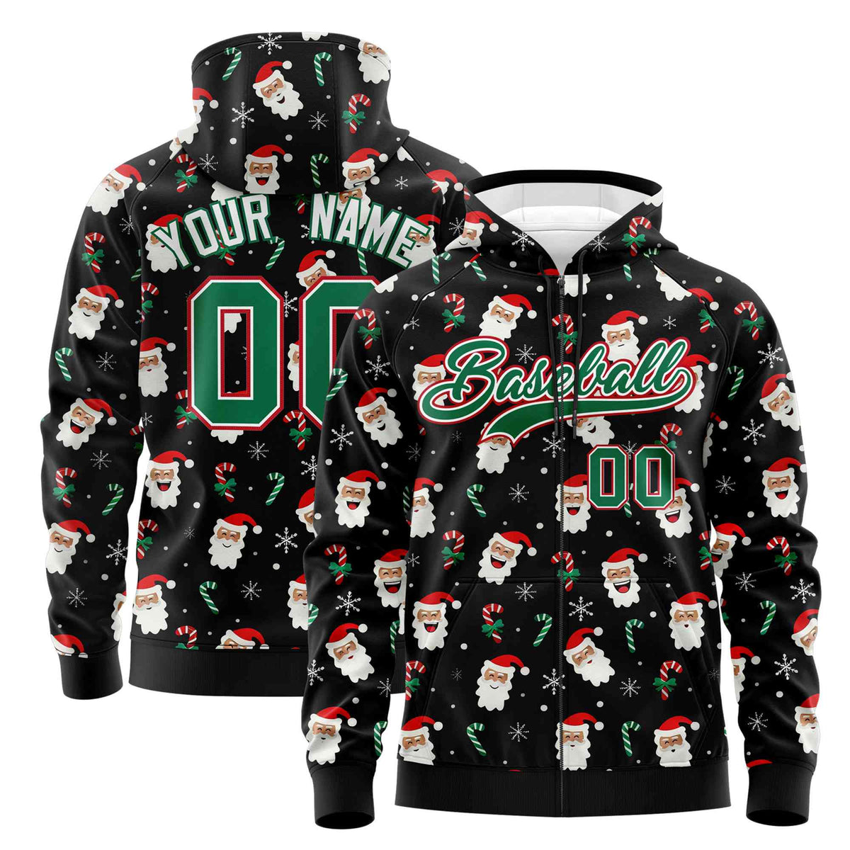 Custom Black Kelly Green Christmas Graffiti Pattern Athletic Pullover Hoodie