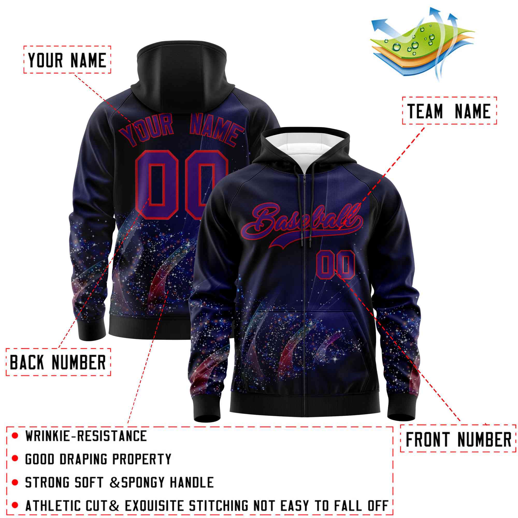 Custom Black Red Christmas Graffiti Pattern Athletic Pullover Hoodie