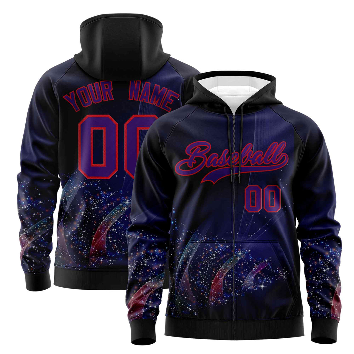 Custom Black Red Christmas Graffiti Pattern Athletic Pullover Hoodie