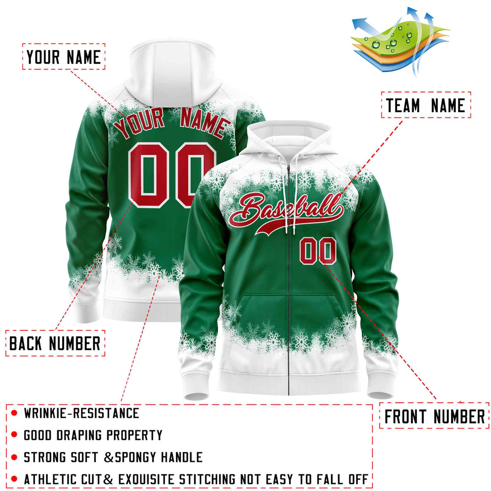 Custom Kelly Green White Christmas Graffiti Pattern Athletic Pullover Hoodie