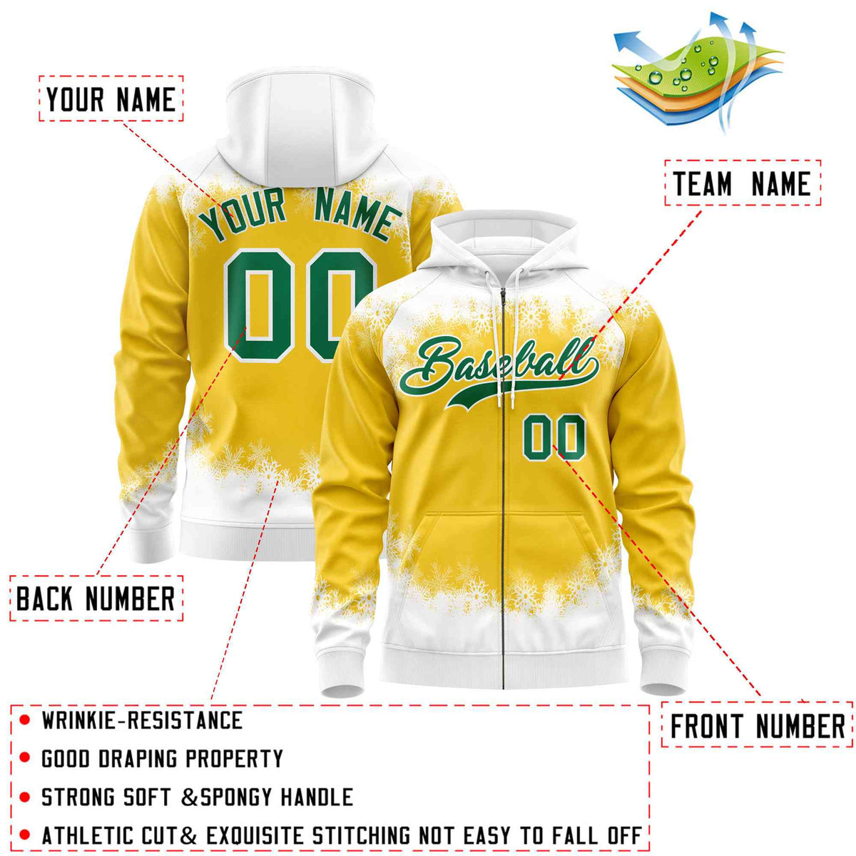 Custom Gold White Christmas Graffiti Pattern Athletic Pullover Hoodie