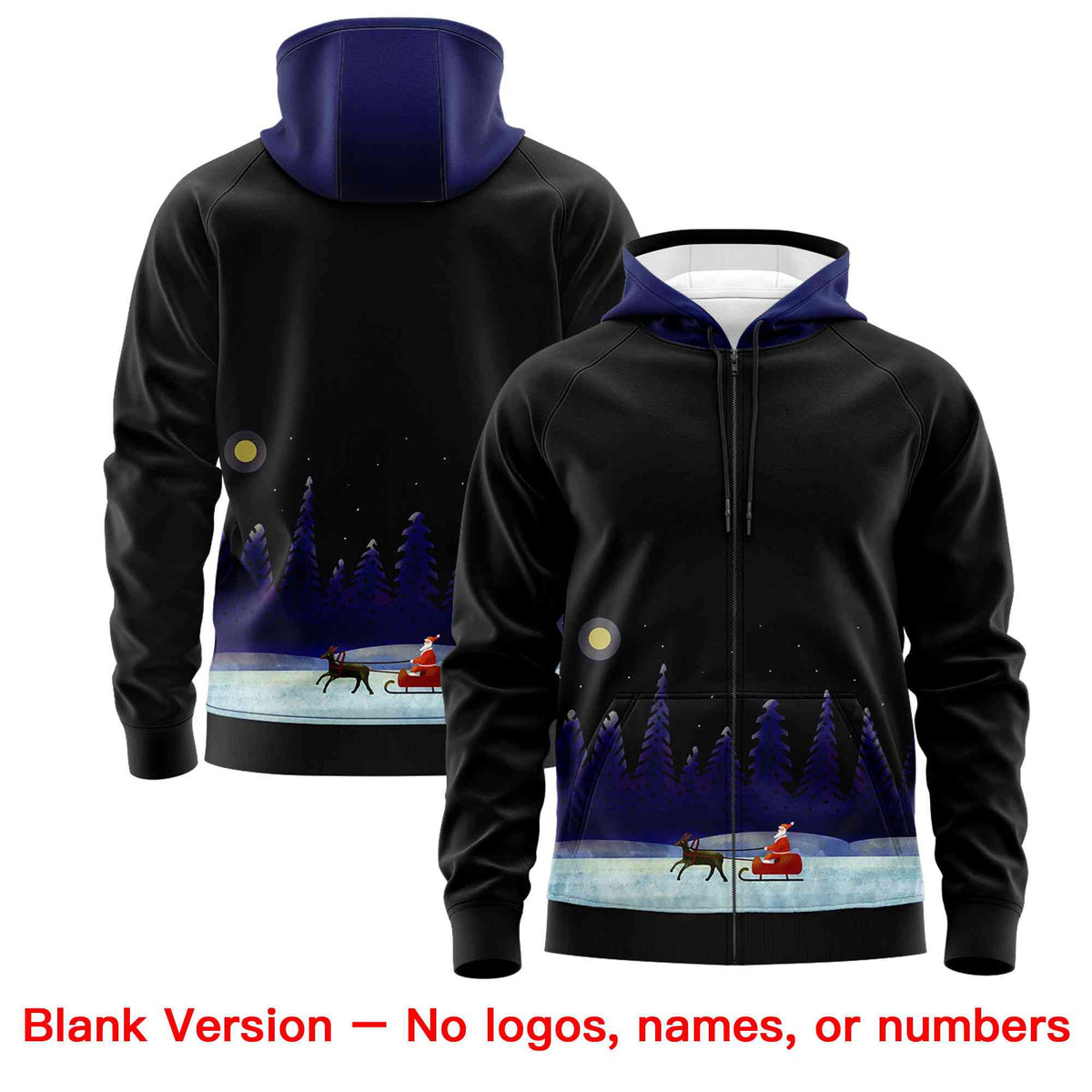 Custom Black Dark Blue Christmas Graffiti Pattern Athletic Pullover Hoodie